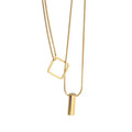 Ins Fashion Waterproof Gold Plated Square Pendant Necklace Double Layer Geometric Stainless Steel Necklace for Women