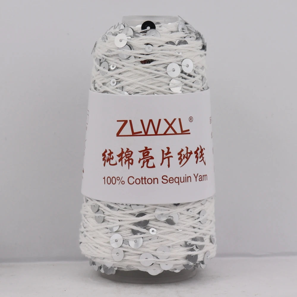 50g 150m Wholesale Fancy 5ply 100% Cotton Yarn with 3mm+6mm Transparent Sequins for Hand Knitting