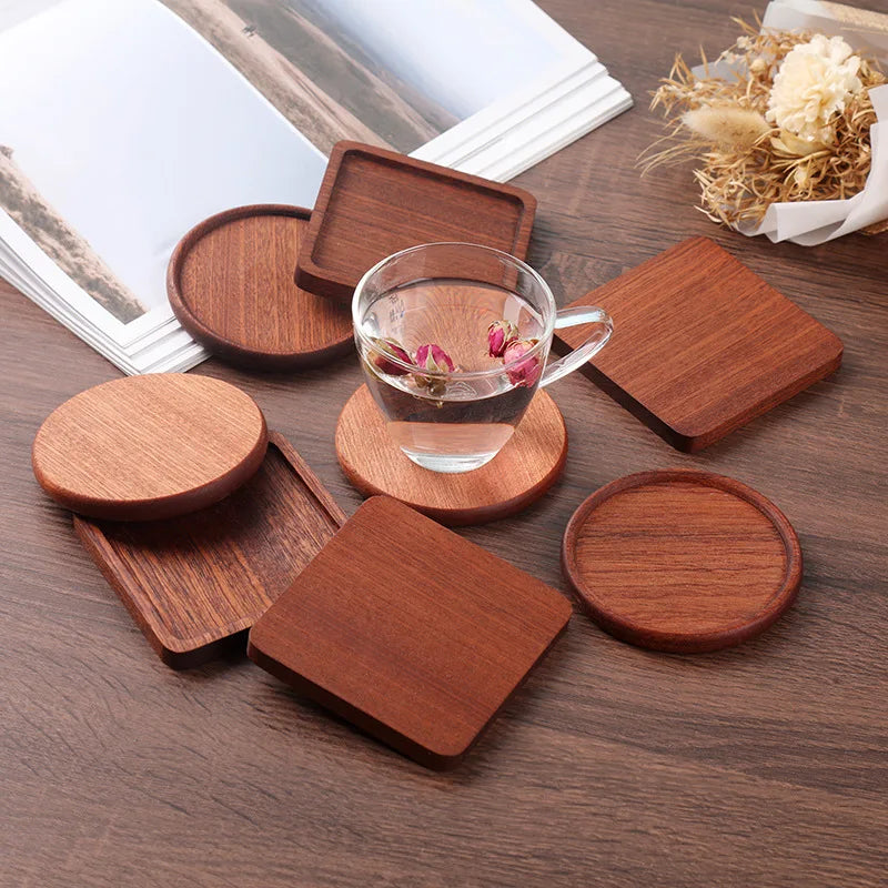 Yozeal Custom Logo Wholesale Tabletop Wooden Protection Cup Mats Print Round Wood Coasters Drink Coffee Cup Mat