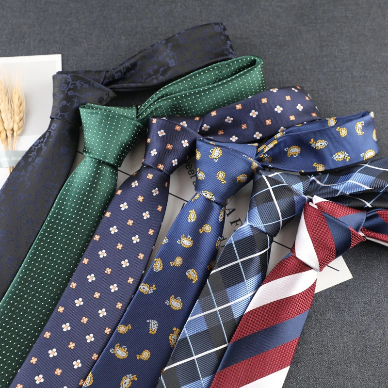 Men's Slim Microfiber Polyester Necktie with Floral and Stripes Patterns Business Wedding Gift 6cm Width