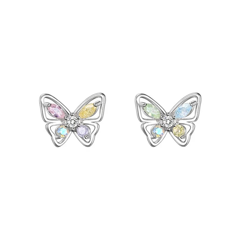 Handmade Luxury Trendy Rhodium Plated Colorful Cubic Zirconia Butterfly Stud Earrings for Women