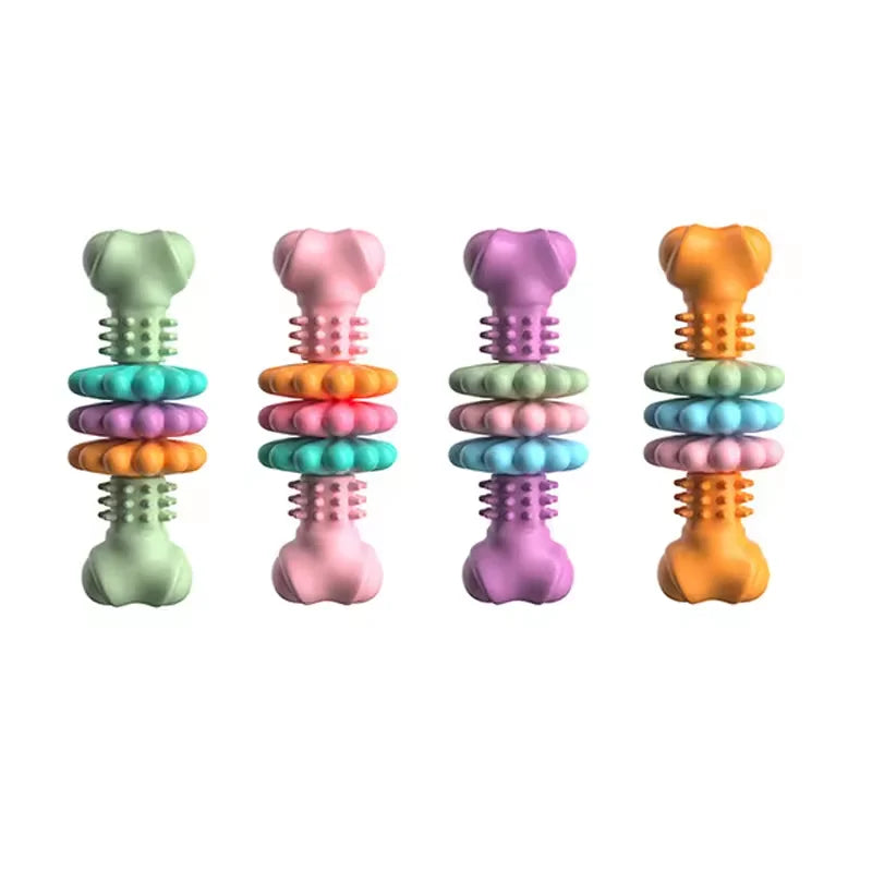 Large Dogs' Interactive Toothbrush Treat Tool Petal Bone Rubber Chew Toy Indestructible Candy-Colored Packaged Bag for Dog Play