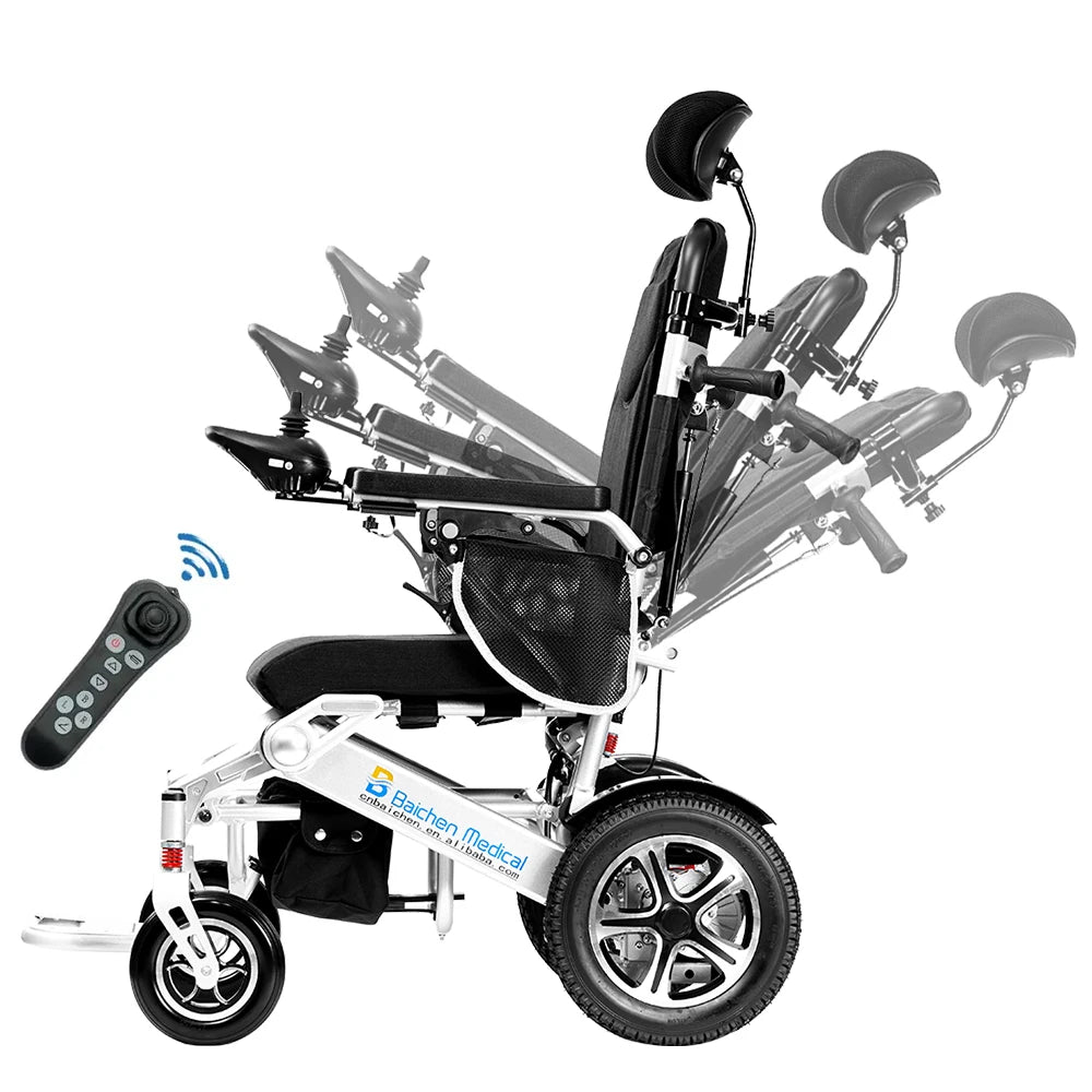 2026 Hot Sale Aluminum Alloy Remote Control Power Folding Wheelchair Portable Reclining Electric Wheelchair for Adults