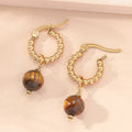 Handmade Fashion Stainless Steel tiger Eye and Pearl Bead Huggie Dangle Earring Women Earrings Jewelry