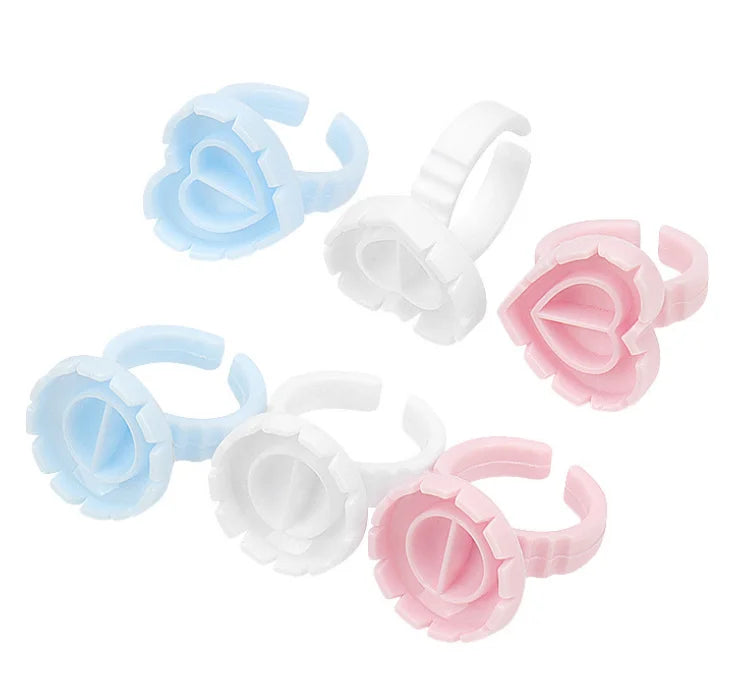 Disposable Plastic Eyelash Blooming Heart Shaped Glue Ring Cup Easy Fan Lash Extensions Tool Eyelash Flower Cup Easy Fans Glue
