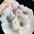 Wholesale New Arrival Fashion Flannel Korean Women 14cm Large Size Pearl Hair Scrunchies Sweet Cute Hair Ties  Hair Accessories