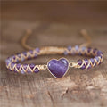 Amethysts Heart Charm Boho Beads Bracelets Couples String Braided Bracelets Yoga Friendship Lover Healing Jewelry Wholesale