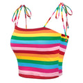 Square Neckline Rainbow Striped Print Sleeveless Cropped Style Stretchy Soft Fabric Slim Fit tank