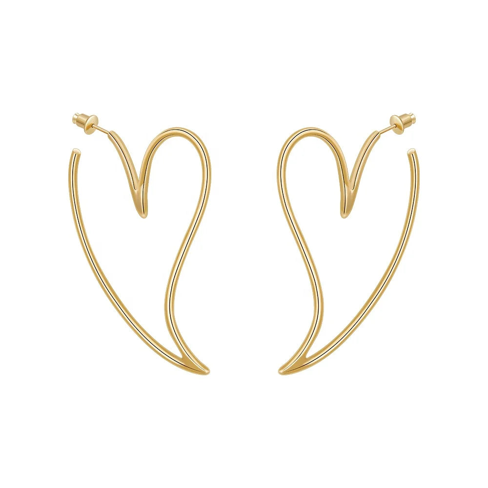 18K Gold Plated Brass Jewelry Irregular Hollow Line Heart Hoop Earrings for Women Gift Accessories Earrings E231462