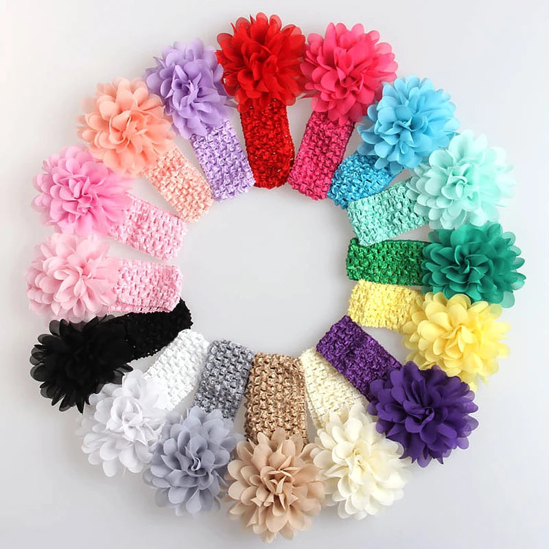 Wholesale Kids Baby Bow Tassel Hairband Girls Toddler Soft Chiffon Hair Band Colorful Lace Flower Elastic Headbands