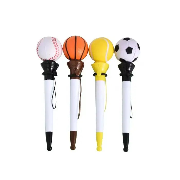 Funny PU Sports Ball Stress Relief Logo Pen 1.0mm Plastic Pen Football Basketball Volleyball Tennis Springback Promotional Pen