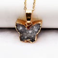 Luxury Natural Agate Stone Necklace with butterfly Pendant Stainless Steel Chain for Women