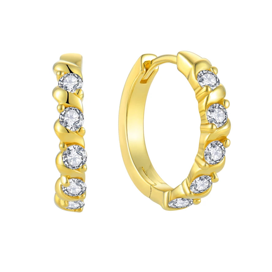 Gold Plated 925 Silver Hoop Earrings With CZ Crystals - Dainty Studs for Women - Hypoallergenic Jewelry - Small Circle Earrings