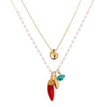 Pearl Chain Necklace Choker Jewelry Natural Coral Stone Turquoise Pendant Long Chain Sweater Necklace