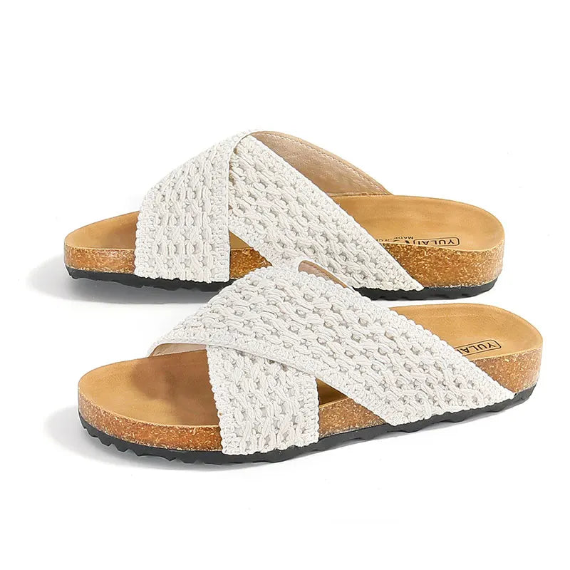 Summer Ladies' Sandals Femme's Latest Anti-Slip Beach Flat Shoes Platform Cushioning New Design Denim Upper Embossed