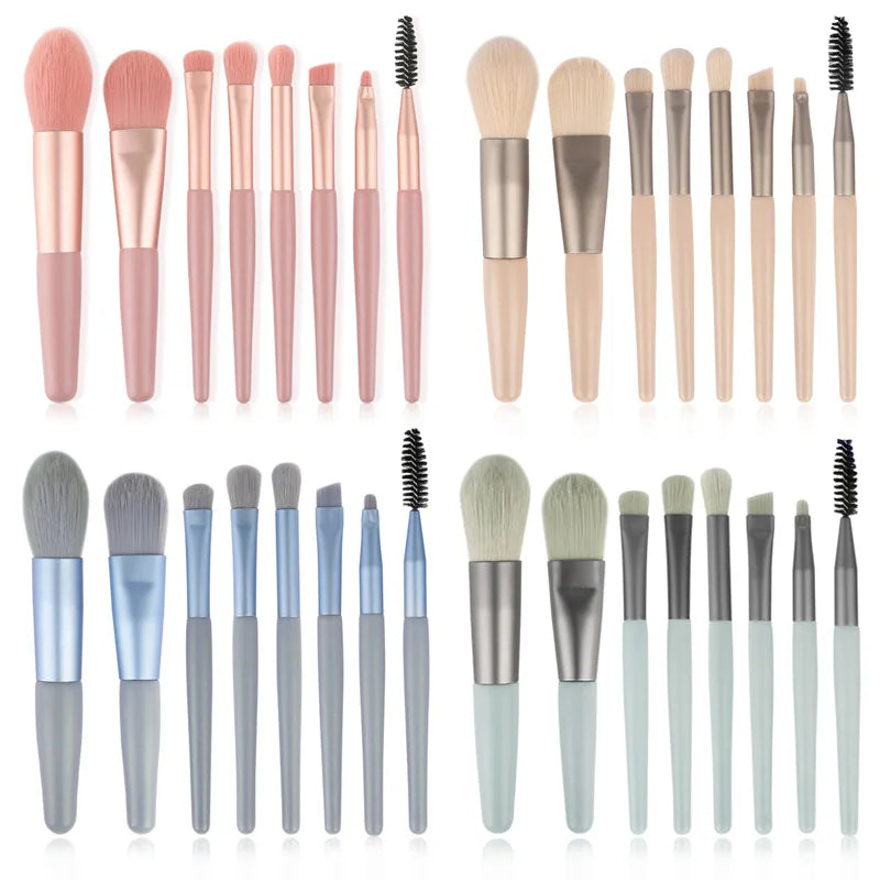 8PCS Custom Mini Makeup Brushes Set Professional Soft Fiber Brush With a Bag Portable Foundation Eyeshadow Concealer Brush