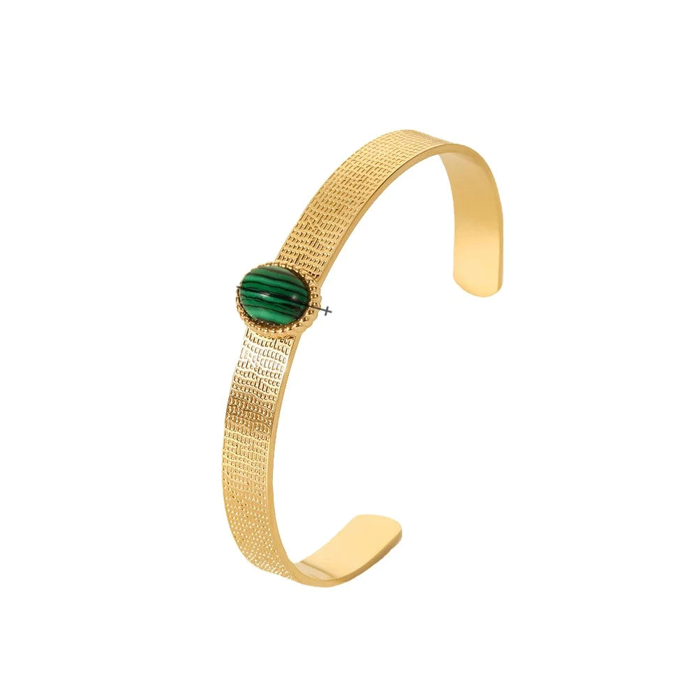2022 Fashion Charm Bracelets 18K Real Gold Plated Waterproof Stainless Steel Natural Stone Cuff Bangle Turquoise Bracelet