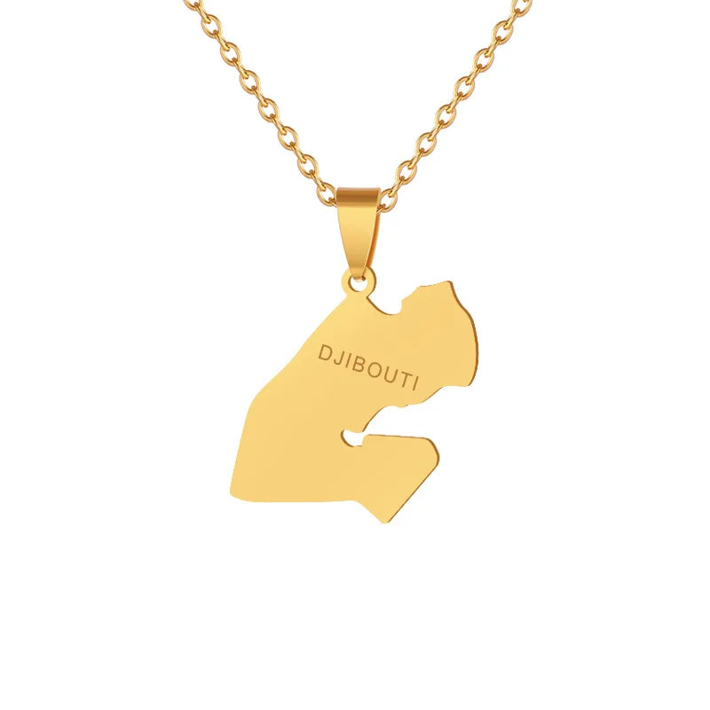 African Style Stainless Steel Oil Dropping Djibouti Map Shaped Necklace