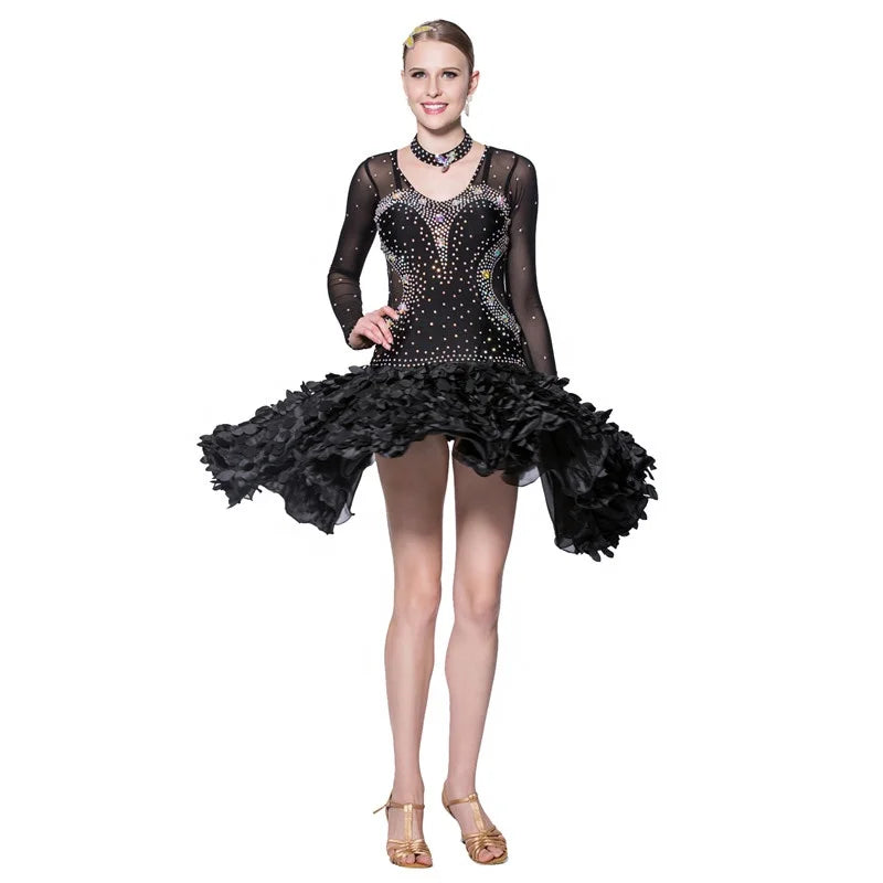 L-13376 New Latin Rhinestone Dance Dress With Big Pendulum Performance Costume Dance Competition Dress for Sale