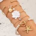 SC Gold Plated Beads Flower Bracelet Set Round White Imitate Pearls Love Heart Charm Bracelet Bohemia Circle Chain Bracelet