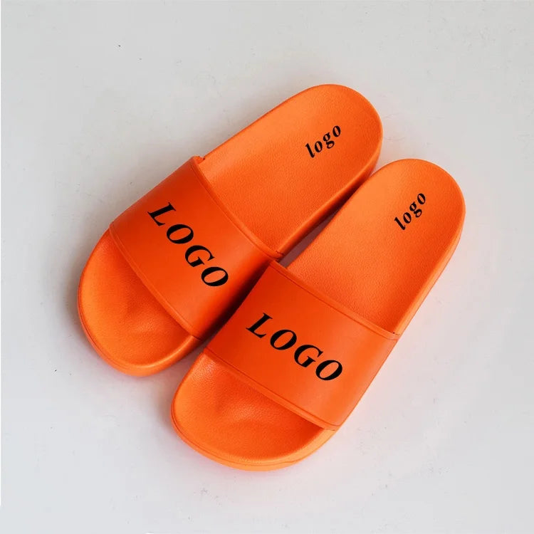 Unisex Summer Embossed 3D Rubber logo Plain Slide Sandal Orange PVC Men and Women Custom logo Slides Sandals