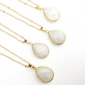 NM40109 Gold Plated Bezel Setting Jewelry Teardrop Moonstone Necklace Natural Gemstone Pendant Necklace