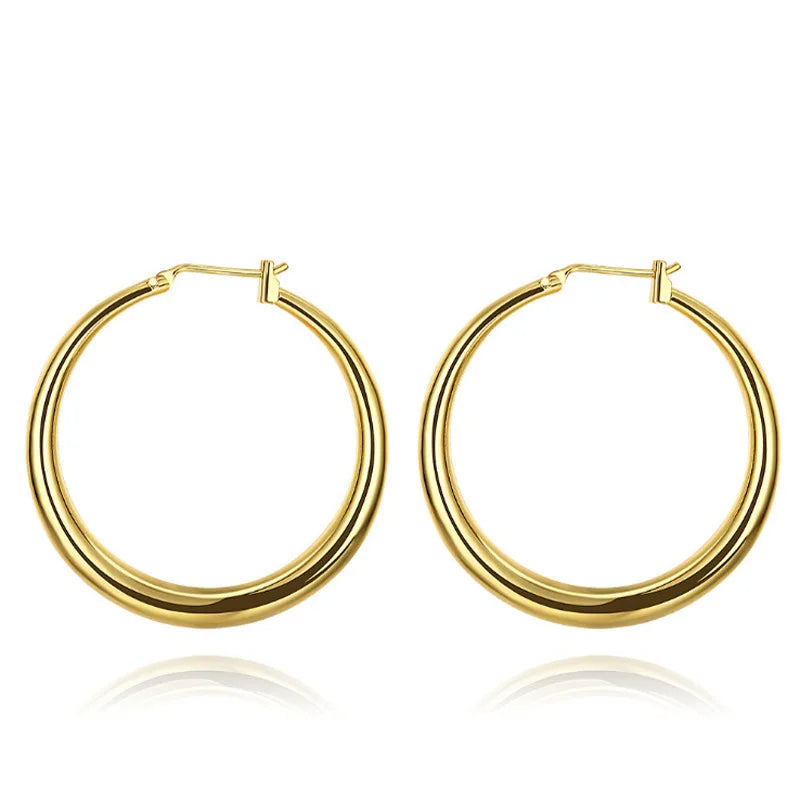 2023 Fashion New Gold Plated Hoop Earrings Dainty Simple Big Round Hoop Earrings for Women Girls