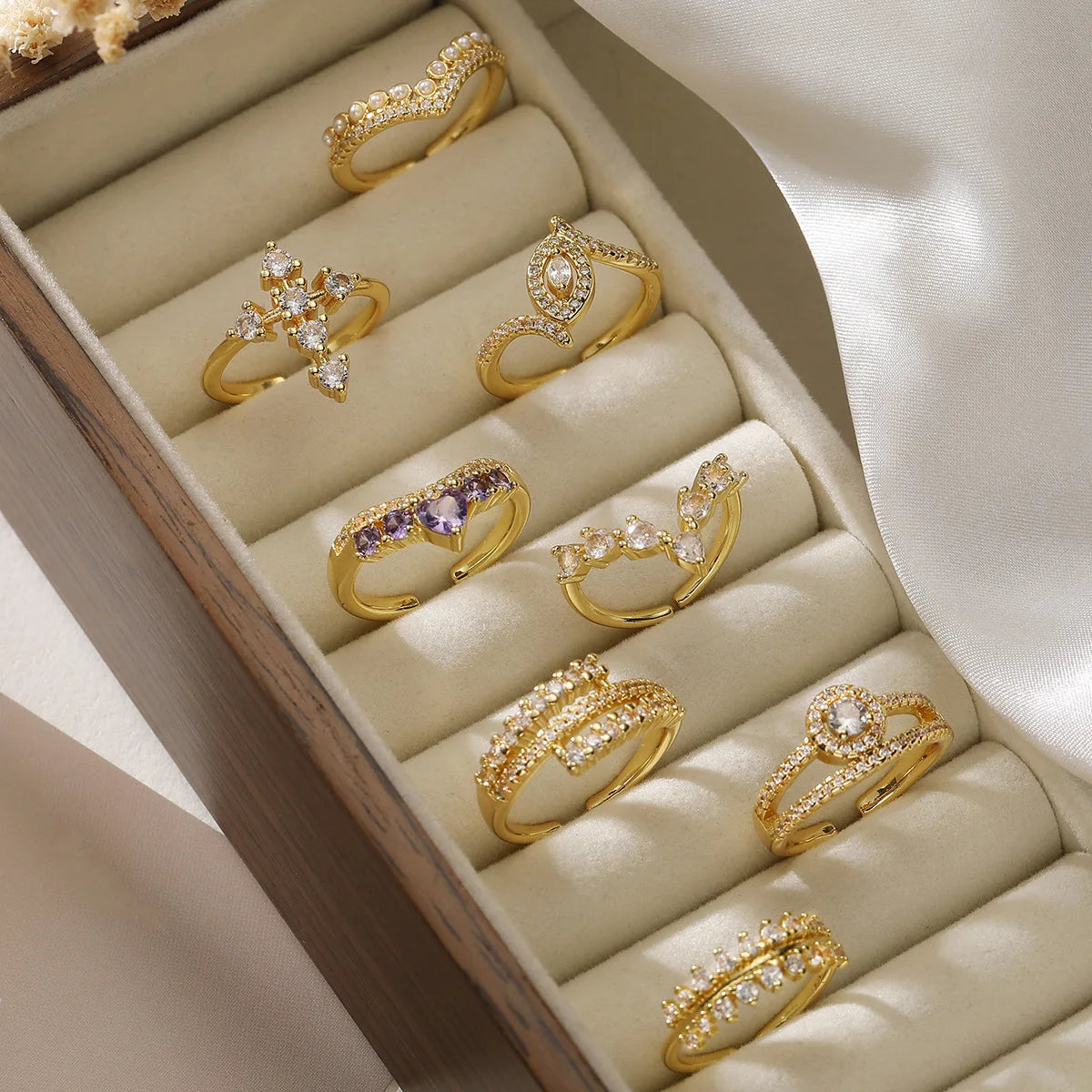 2025 Fashion Zircon Cross Ring Open Rings Pearl Ring Jewelry for Women Girls
