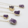 Women's Natural Amethyst Crystal Bud Cluster Pendant Necklace Gold Plated Rough Stone for Jewelry Making