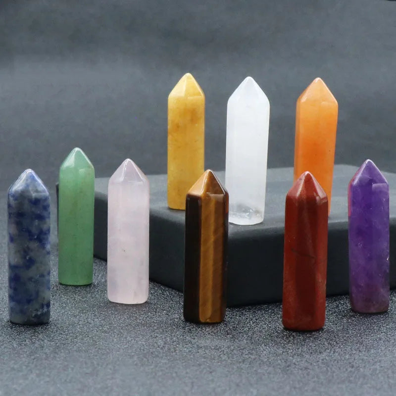 Natural Amethyst Hexagon Column Single-Pointed Non-Holes 8x30mm Bullet Head Healing Crystal DIY Accessories