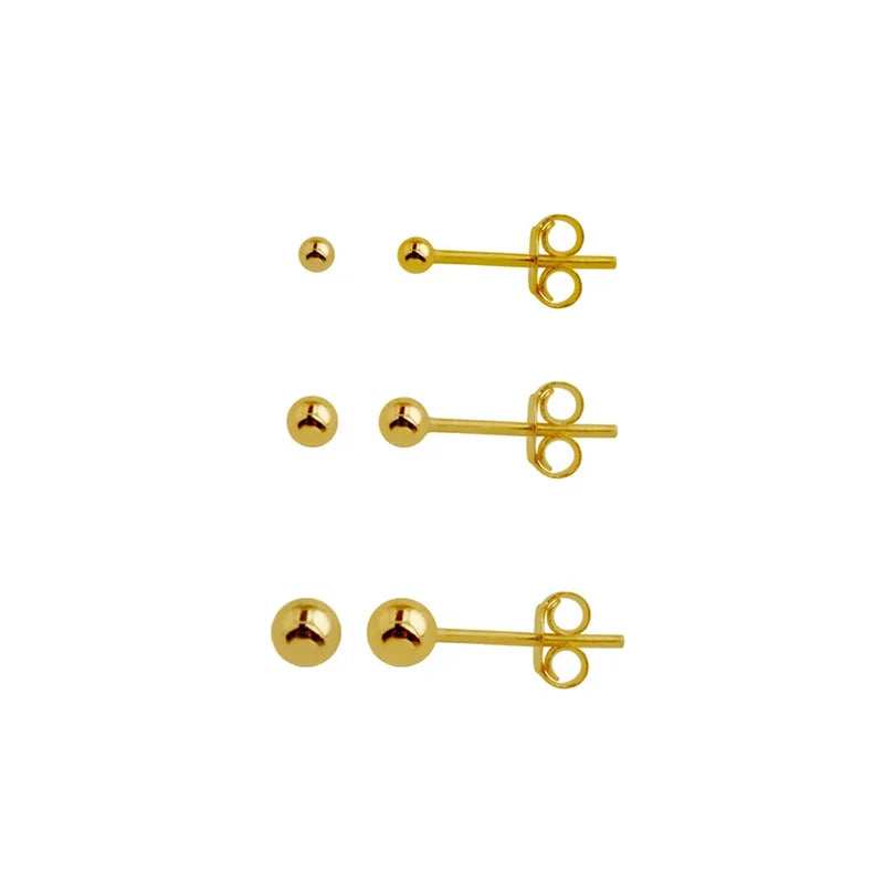 Gold Plated Mini Ball Stud  Piercing 925 Sterling Silver Fine Earrings Sets  for Women