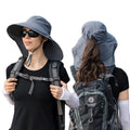 Women Summer Uv Protection Hat Ponytail Hole Sun Visor Outdoor Hiking Big Brim Adjustable Bucket Cap With Neck Flap