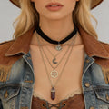 Boho Stacked Multi Star/Moon/Crystal Pendant Necklace Set for Women Trendy Lady Fabric Choker Necklace Fashion Jewelry Gift 2025