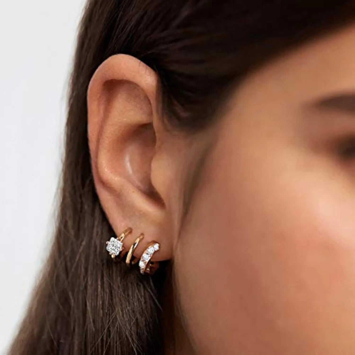 Women Jewelry 925 Sterling Silver Gold Plated Zircon Three-Claw Arc Line Half Hoop Stud Earrings