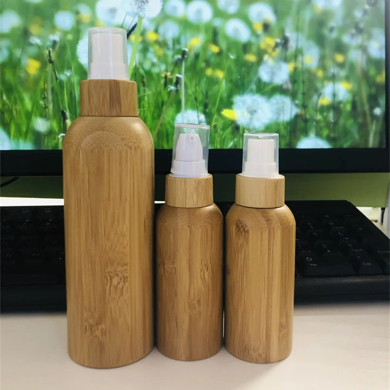 Free Sample 30ml 50ml 100ml 150ml Bulk Wholesale OEM Eco-friendly Cosmetics Bamboo Bottles Bamboo Lotion Pump Spray Bottle