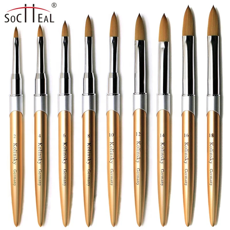 Kolinsky Acrylic Nail Brush Custom Logo Aluminum Handle Acrylic Nail Brush Crimped Pincel Kolinsky