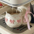 New Arrival Handmade Ceramic Coffee Mug 350ml Light Luxury Gift with Heart Design and Pink Bow for Party Use