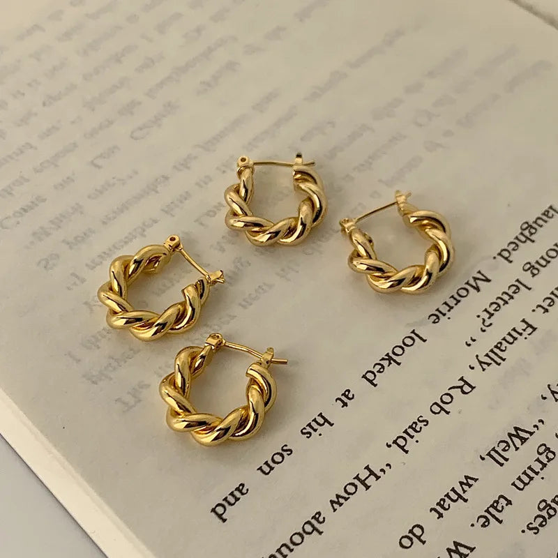 Vintage Design 18k Gold Plated Minimalist Statement Twisted Hoop Earrings Jewelry