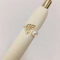 18k Gold Plated Retro Zircon Butterfly Open Ring Natural Freshwater Pearl Jewelry for Women