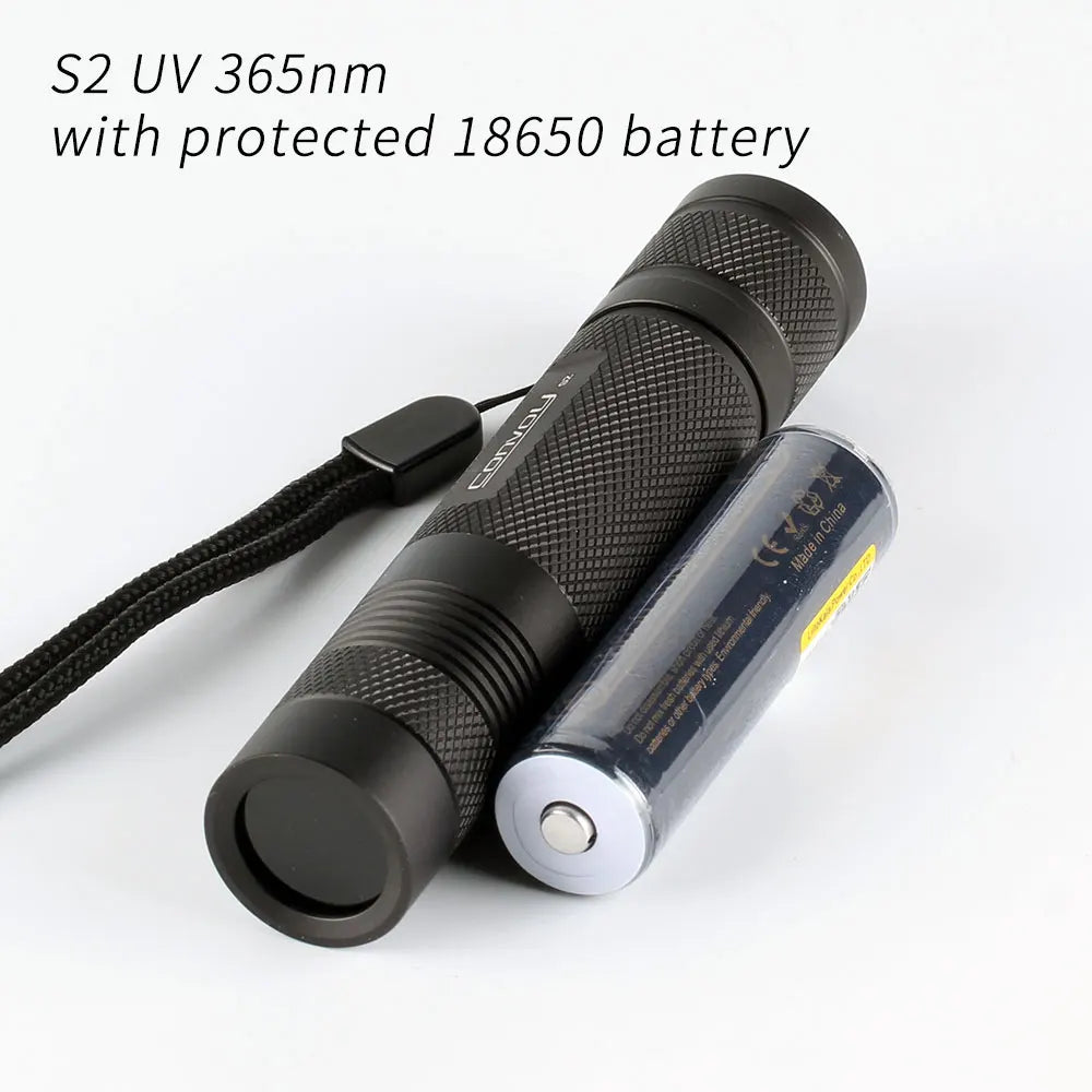 Convoy S2 UV 365nm Flashlight UV 365nm LED 7135*3 Single Modezwb2 Filter InstalledUVA with 18650 Battery