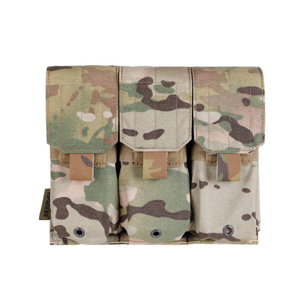 New Arrival 500D Nylon Outdoor Durable Camo Adjustable Mag Pouch Triple Front Flap Panel Tactical Pouch