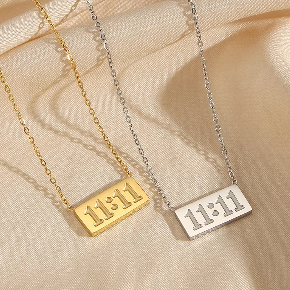 Drop Ship 11:11 Number Bar Pendant Necklace Tarnish Free 18K Gold Plated Stainless Steel Necklace