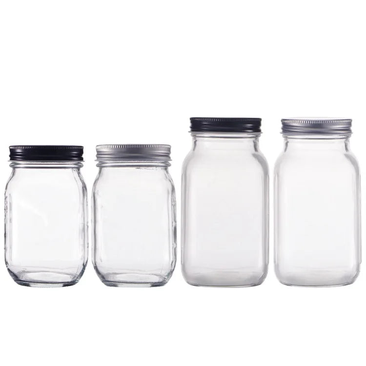 Wholesale 250ml 500ml 1000ml Round Glass Empty Mason Jar Food Storage Jars with Silver Metal Lid for Canning