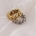 High End 18K PVD Gold Plated Cuban Chain Rings Stainless Steel Jewelry Wholesale