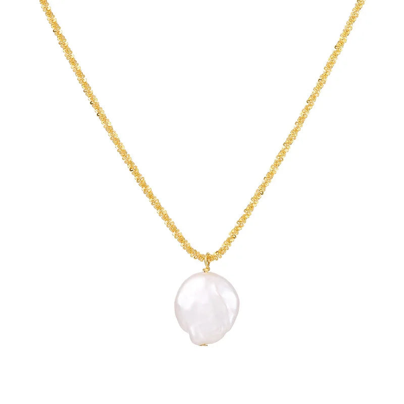 Fashion Minimalist Jewelry 925 Sterling Silver Natural Baroque Pearl Pearls Pendant Gold Plated Necklaces for Women