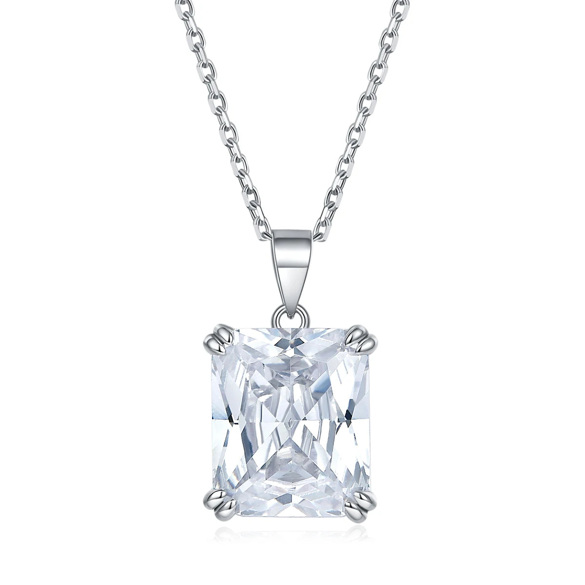 Rectangular Zircon Sterling Silver Pendant Necklace Prong Setting