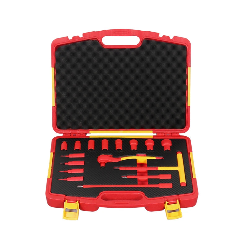16PCS Insulated Hand Iron Ratchet Socket Wrench Tool Set with OEM Option Includes T Shape Wrench and Plastic Box
