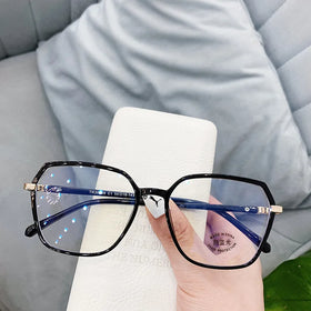 Retro Tr90 Eyeglasses Frames Large Frame Polygonal Anti Blue Light Flat Glasses Men Full Frame Myopia Optical Glasses