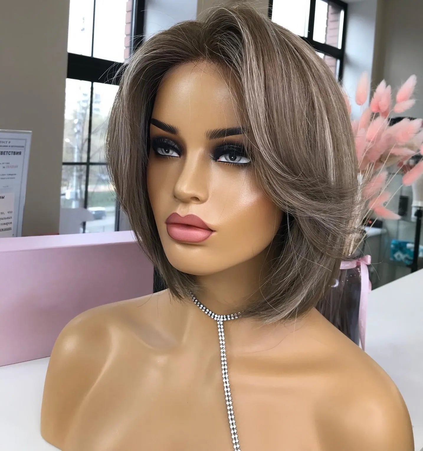 Luxury Quality Ash Brown Highlight Color Short Cut Pixie Style Virgin Remy Real European Cuticle Human Hair Full Lace Wigs