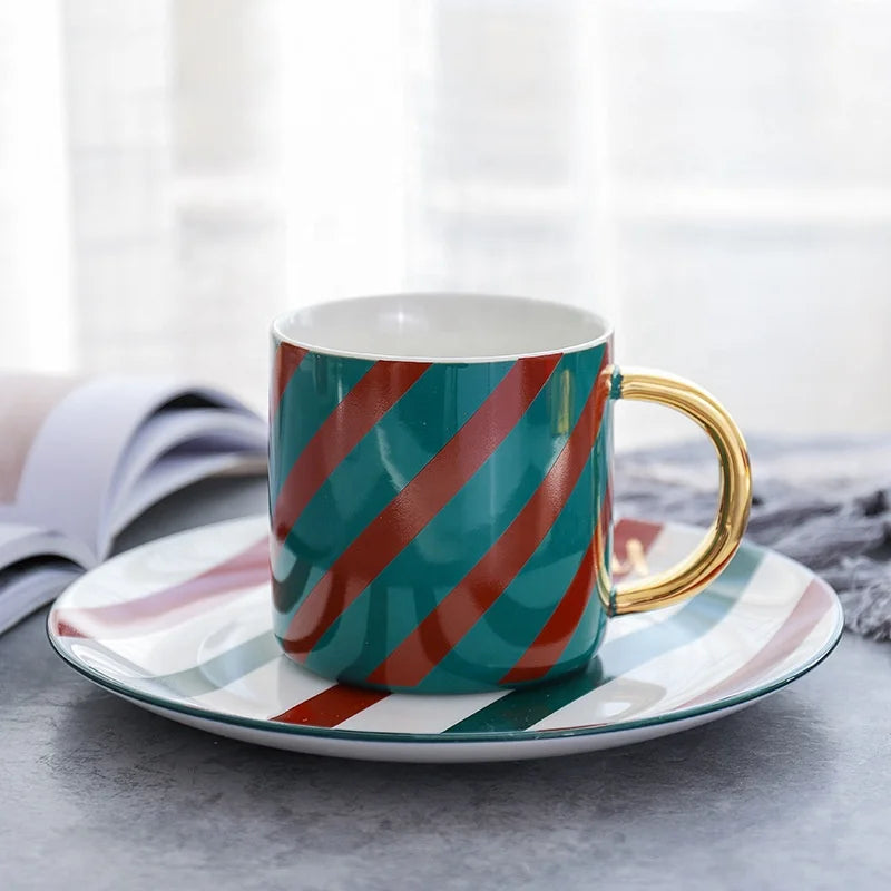 Christmas Holiday Promotional Family Gifts 350ml Ceramic Coffee Mug Porcelain Milk Espresso Water Drinking Cup with Saucer Set